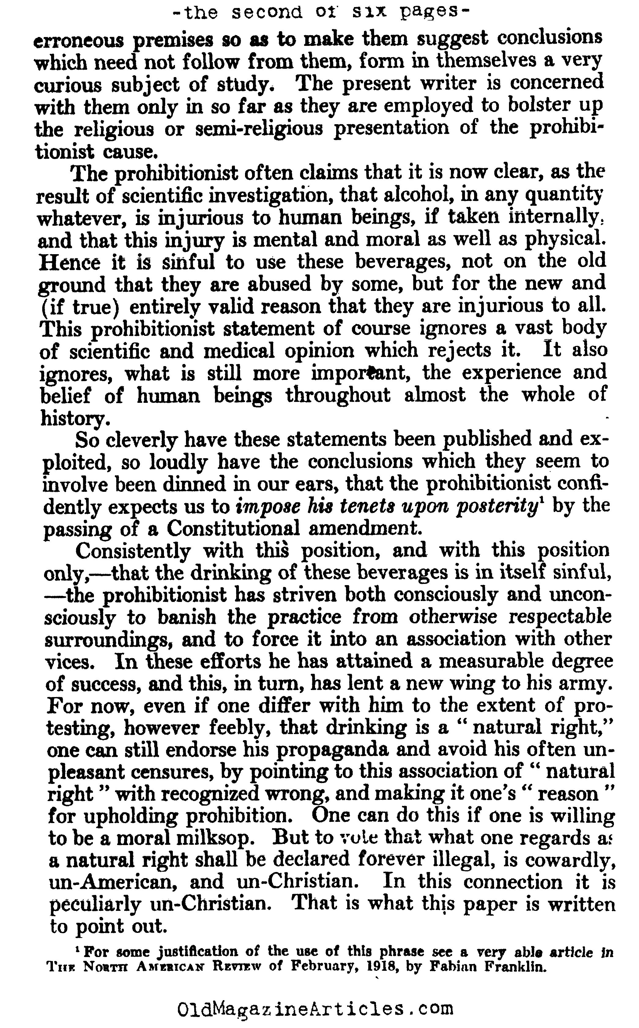 Christianity vs. Prohibition  (The North American Review, 1918)